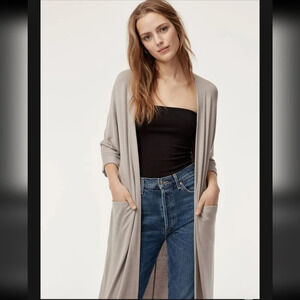 Wilfred Free Aritzia M Zlata Sweater Long Gray Knit Open Front Duster Cardigan
